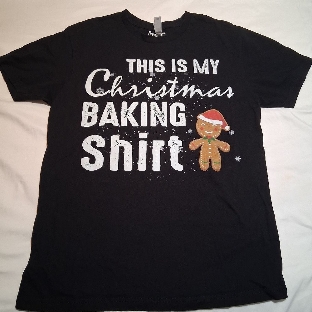 Christmas Black Graphic Tee Tshirt " This Is My Christmas Baking Shirt " Medium
